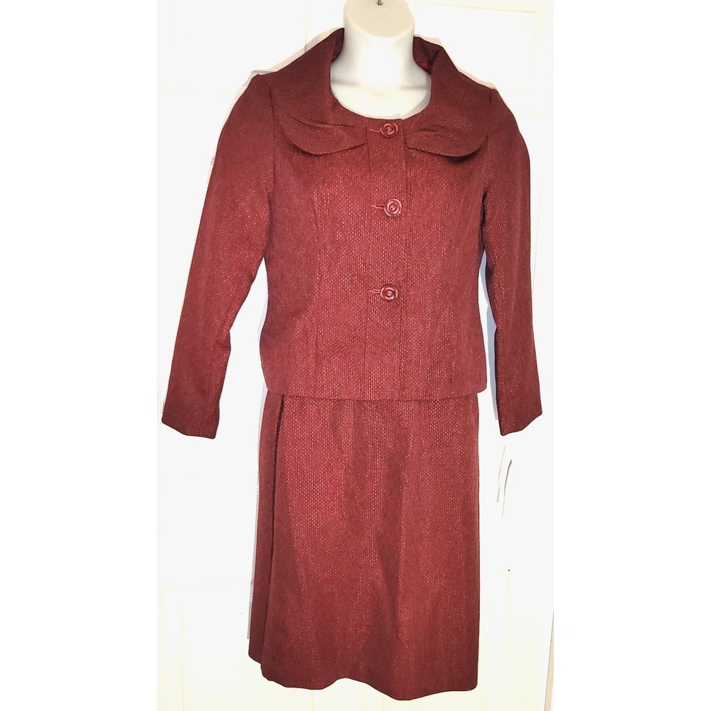 Giorgio Sant'Angelo 2 Piece Size 12 Skirt & Jacket Suit Women's Burgundy Shimmer